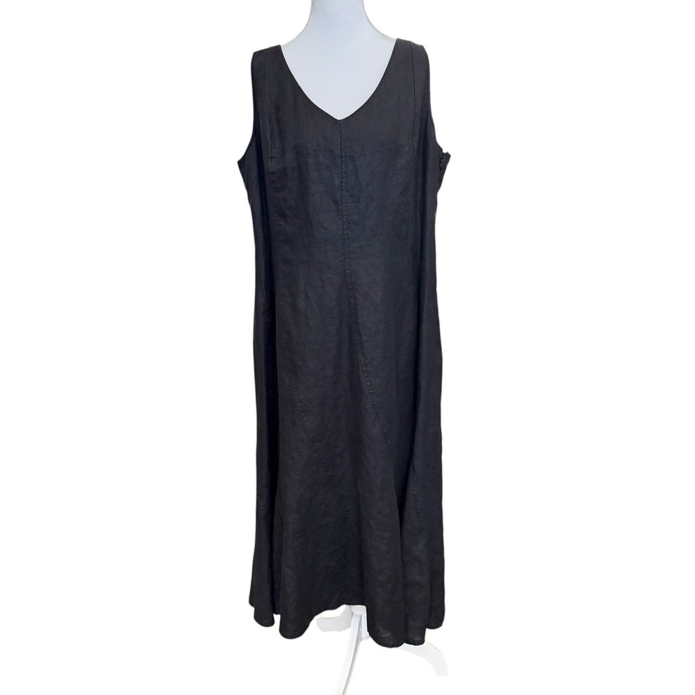 Talbots Irish Linen Midi Dress 14W Black Minimalist Office Summer Career LBD - Picture 2 of 10
